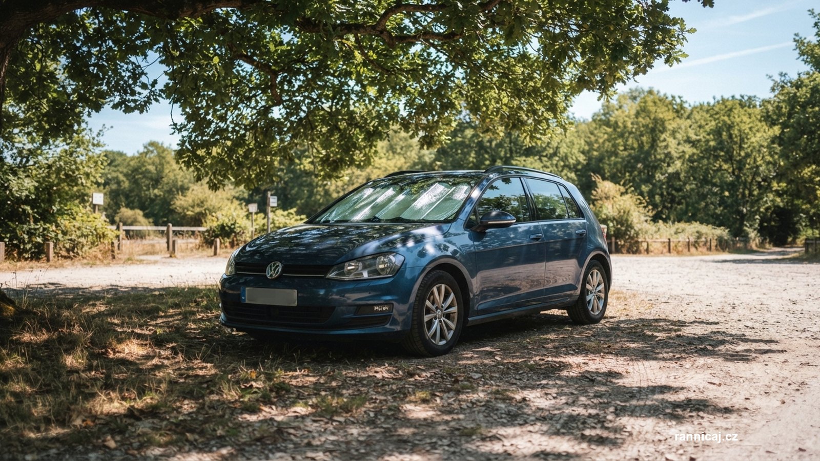 Auto zaparkované ve stínu stromu s clonou za předním sklem