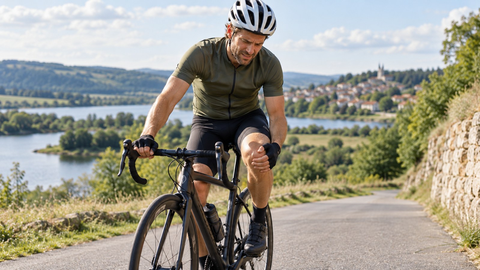 Cyklista odpočívající vedle jízdního kola